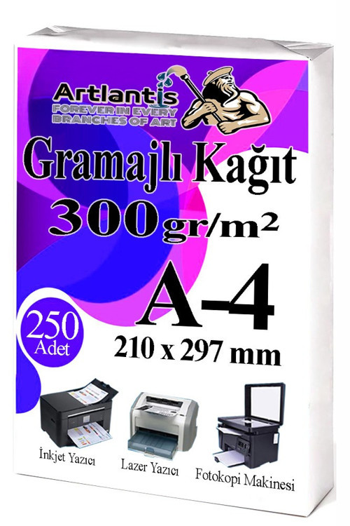 A4 Gramajlı Fotokopi Kağıdı 250 Adet 300 gr Sertifika Kağıdı Kalın Kağıt Baskı Tüm Yazıcılara Uyumlu 21x29.7cm Ofis Büro