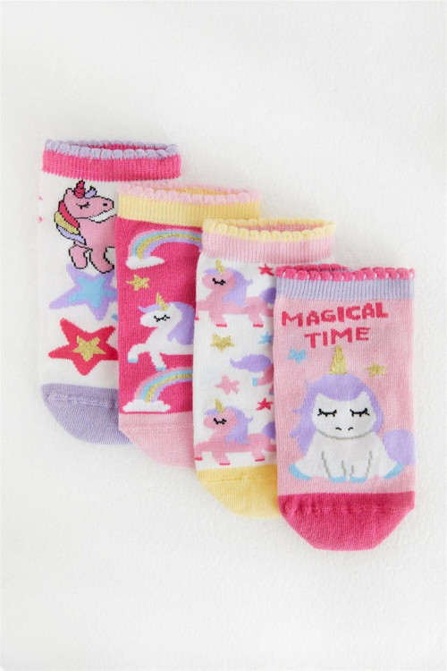 4 lü Paket Magical Time Kız Çocuk Patik Çorap Desenli