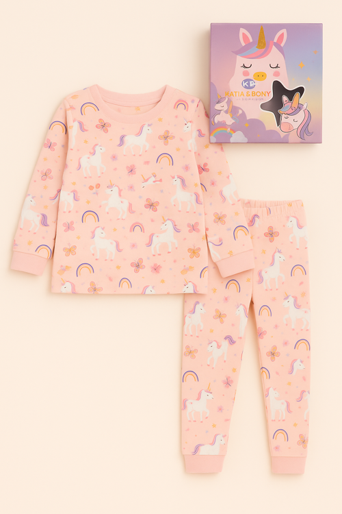 Kız Çocuk Unicorn Desenli Kutulu Pijama Takımı
