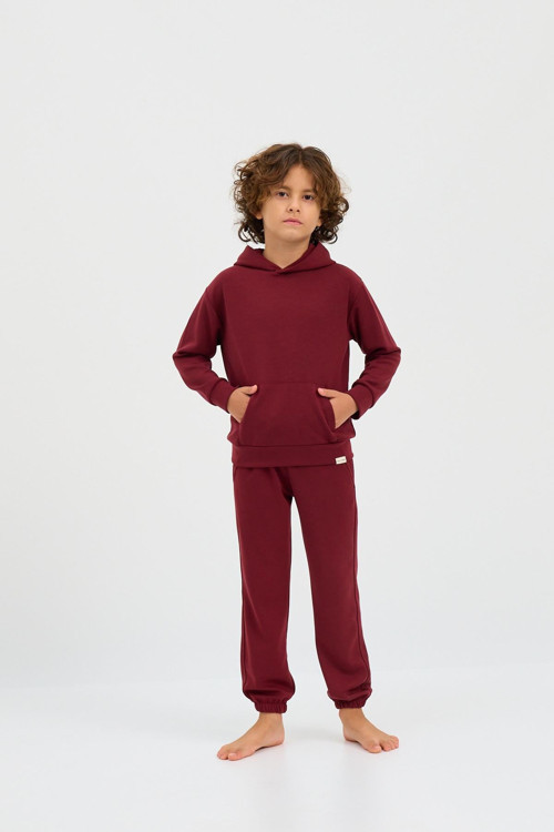 Çocuk Basıc Fluffy Kapuşonlu Sweatshirt T Bordo