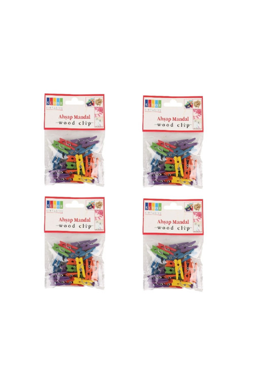 AHŞAP MANDAL KÜÇÜK ( 2,5 cm ) 30lu RENKLİ ( 4 Paket / 120 Adet )