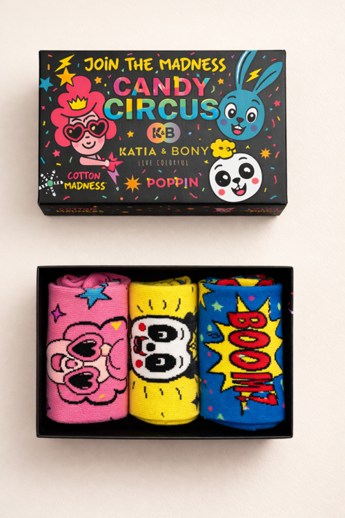 Unisex 3'lü Candy Desenli Kutulu Soket Çorap