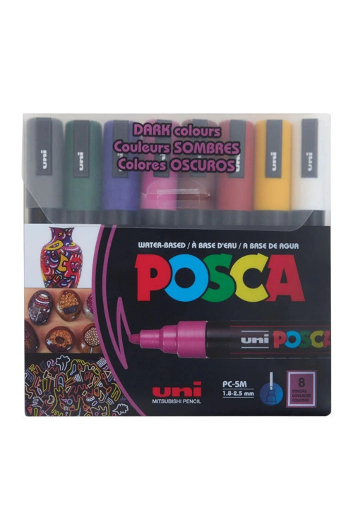 UNİBALL POSCA (1.8-2.5) SU BAZLI BOYAMA MARKÖRÜ KOYU RENK 8'li SET ( N ) (UNİ-PC-5M)/ 8C DC SET