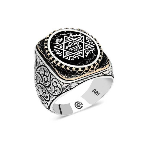 💎 Premium 925 Ayar İthal Gümüş Süleyman Mührü Oval Erkek Yüzük