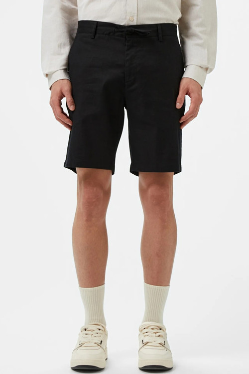 Men's Regular Fit Black Bermuda Shorts Erkek Keten Pamuk Bermuda Şort Siyah