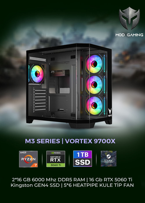 MG-V19B Vortex Amd Ryzen 7 9700X RTX5060 Ti 16GB 32GB Ram 1 Tb SSD Oyuncu OEM PAKET
