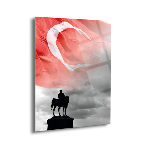 Türk Bayrağı Ve Atatürk Portre Cam Tablo - Ata107