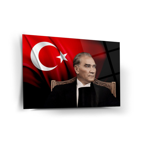 Atatürk Türk Bayrağı Arka Plan Cam Tablo – Ata273