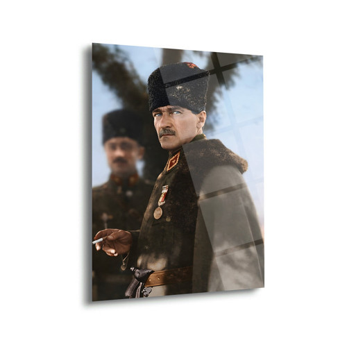Mustafa Kemal Atatürk Kalpaklı Askeri Portre Cam Tablo – Ata293