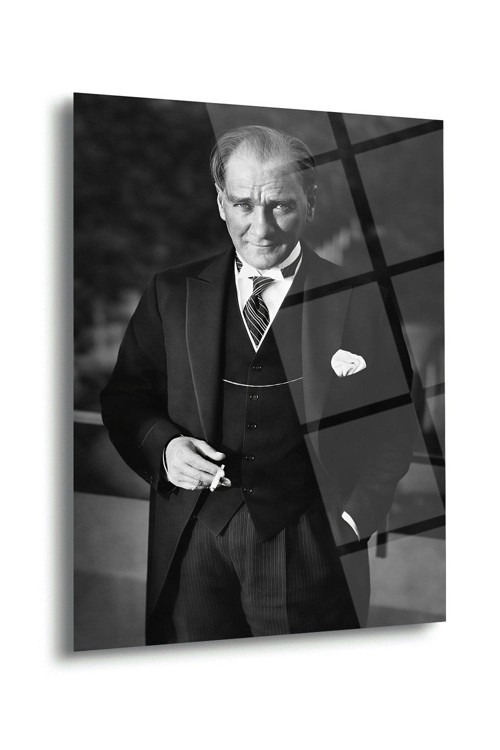 Mustafa Kemal Atatürk Siyah Beyaz Portre Cam Tablo – Ata282