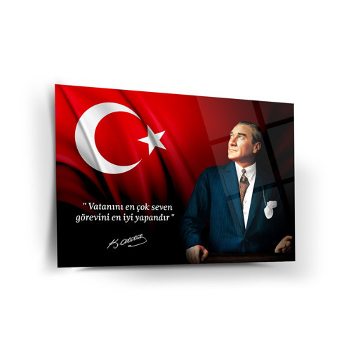 Atatürk’Ün Vatan Sevgisi Sözü İle Portre Cam Tablo – Ata210