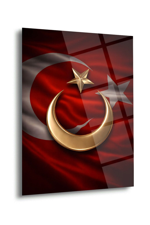 Türk Bayrağı Altın Hilal Yıldız Cam Tablo – ATA278