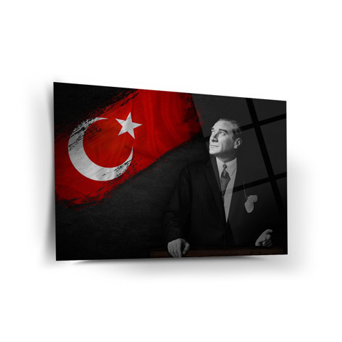 Atatürk Ve Türk Bayrağı Portre Cam Tablo – Ata205