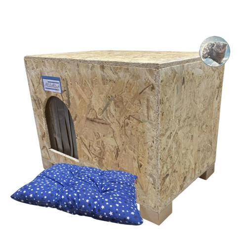 Kedi Evi Dış Ortam Uygun Ahşap Kedi Evi OSB Minderli 61x41x36 cm - CAT49M