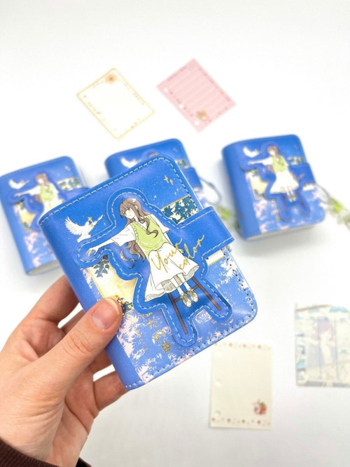 Kawaii Gece Gökyüzünde Anime Kız Temalı Mini Planlayıcı Spiralli Defter/80 Yaprak/Mıknatıslı Ajanda