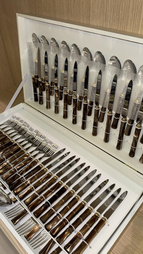 Bamboo Ring Kahverengi 75 Parça Çatal Bıçak Seti
