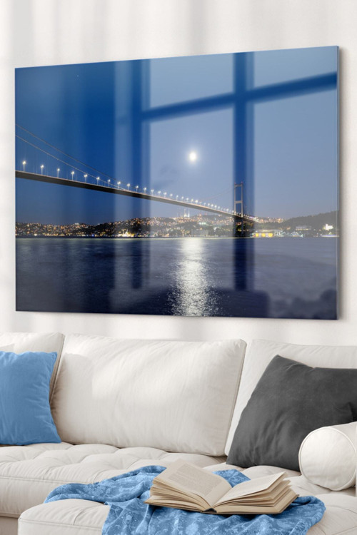 Istanbul Boğazı | Şehir Temalı Temalı Modern Uv Dijital Baskı Dekoratif Cam Tablo | 50x70 Cm