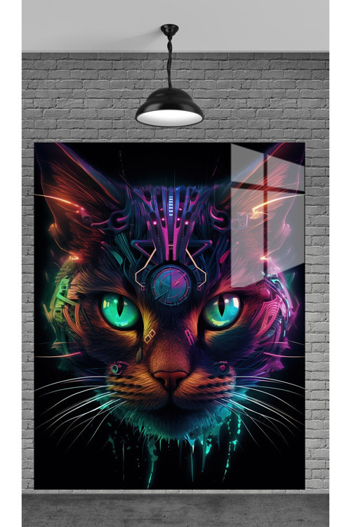 3D KEDİ GÖRSELİ TEMPERLİ CAM ÜZERİNE TABLO
