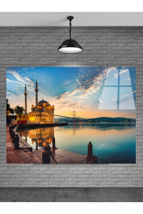 CAMİİ VE KÖPRÜ DENİZ MANZARASI CAM TABLO