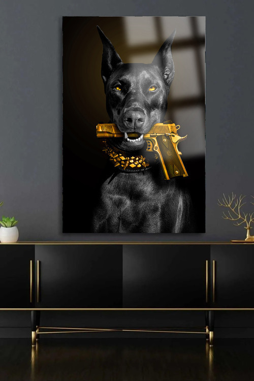 MAFİA KÖPEK DOBERMAN CAM TABLOSU EV HEDİYESİ KIRILMAZ LÜKS MODERN CAM TABLO