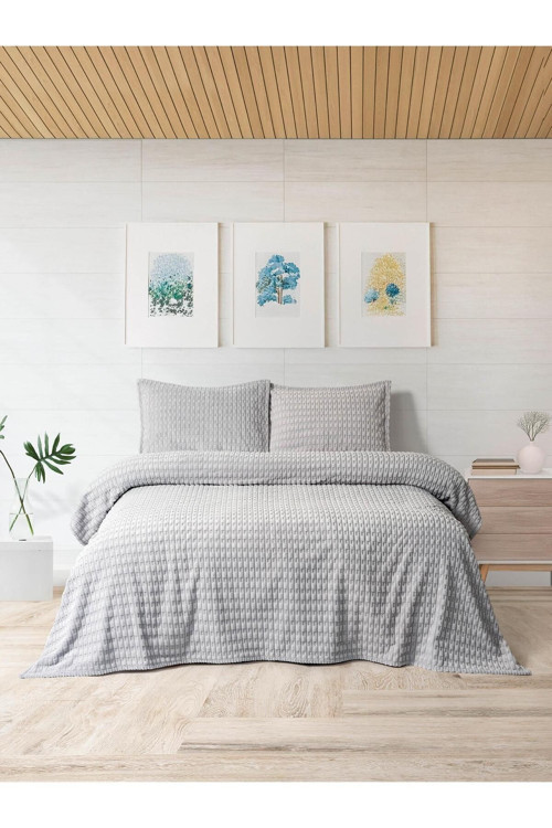 Modern Twist 3 Parça Çift Kişilik Battaniye Seti Kutulu 220x240 Açık Gri