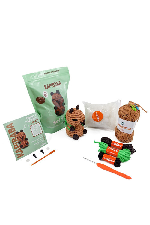 Kapibaba - Yeni Başlayanlar İçin Kapibara Amigurumi Örgü Kiti - Video & Tüm Malzemelerle Hobi Seti