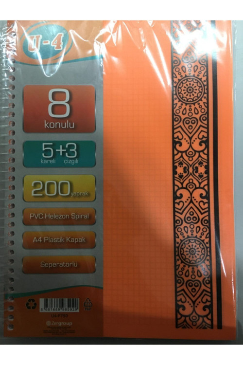 U-4 Ayraçlı Defter 5+3 200 Yp U4-f750