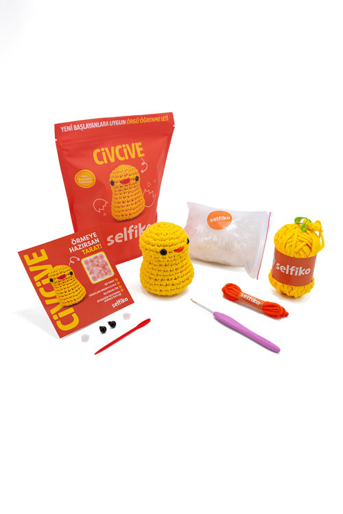 Civcive Örgü Öğrenme Kiti Civciv | Yeni Başlayanlar İçin Videolu Tığ İşi Amigurumi Civciv Örgü Seti