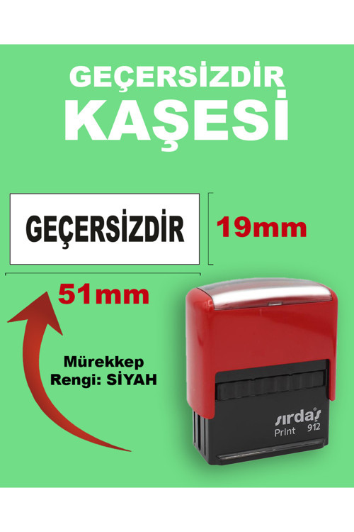 Geçersizdir Kaşesi, 912 (19mm*51mm) Siyah Keçeli Otomatik Kaşe