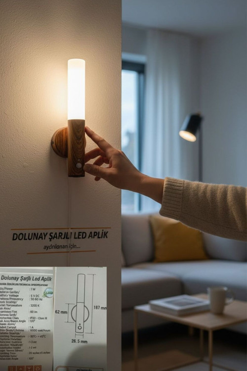 Şarjlı Dokunmatik LED Aplik – Kablosuz kullanım, yatak başı ve başucu için ideal led duvar lambası.