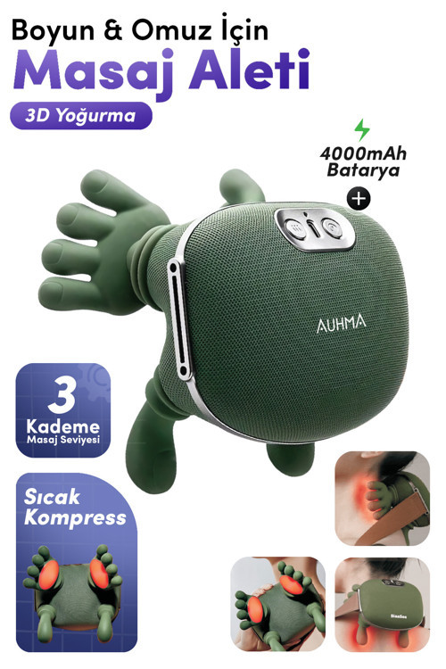 AMG38 Şarjlı Isıtmalı Boyun ve Omuz Masaj Aleti – 3D Yoğurma Derin Doku Shiatsu Masaj Cihazı (