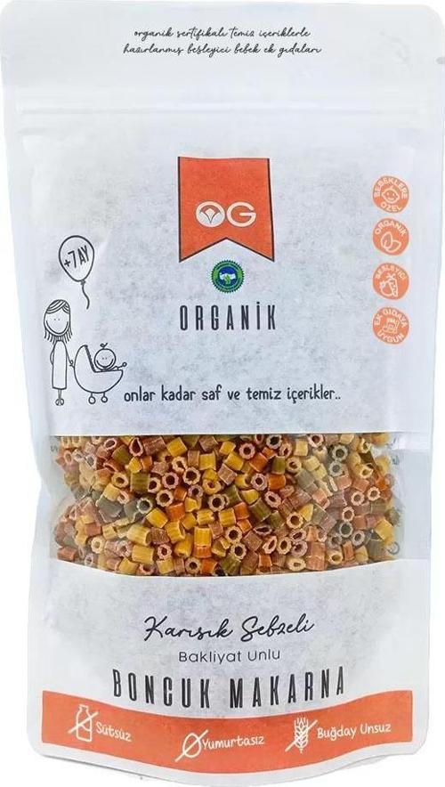 Organik Karışık Sebzeli Bakliyat Unlu Boncuk Makarna 200 GR +7 Ay