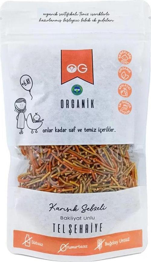 Organik Karışık Sebzeli Bakliyat Unlu Tel Şehriye 180 Gr +6 Ay