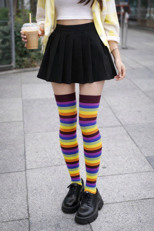 Gökkuşağı Çizgili Dizüstü Çorap Çok Renkli 36 - 40