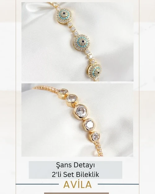 Sıralı Daire + Nazar 2’li Kadın Bileklik Seti