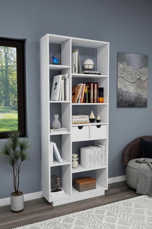 Luma 10 Bölmeli 2 Dolaplı Modern Kitaplık Beyaz - Luma