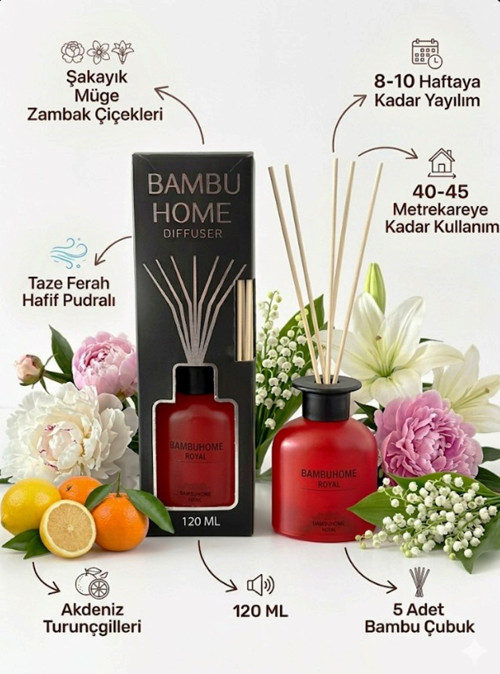 Oda Ofis Ortam Kokusu GRANİUM ÇİÇEKLERİ 120 ML BAMBUHOME DIFFUSER