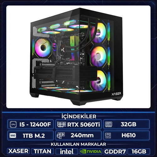 Thor X50 İ5 12400F 32Gb Ram 1Tb M.2 Nvme Ssd 16Gb Rtx5060Ti Sıvı Soğutmalı Oyuncu Hazır Tavsiye Sistem
