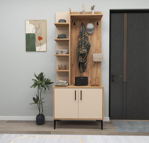 Julendor Portmanto, 2 Kapaklı 6 Raflı Askılıklı, Atlantik Çam Bej