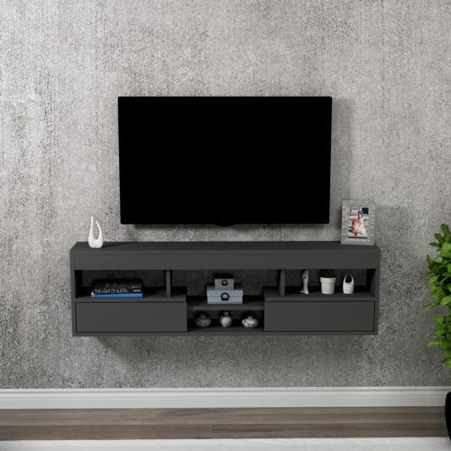 Tv Sehpası Duvara Monte Raflı 2 Kapaklı LİSA Televizyon Sehpası, Antrasit