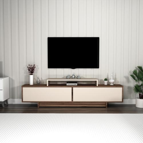 Grasyas 2 Kapaklı Raflı 180 cm Dekoratif TV Sehpası, Ceviz Bej - Grasyas