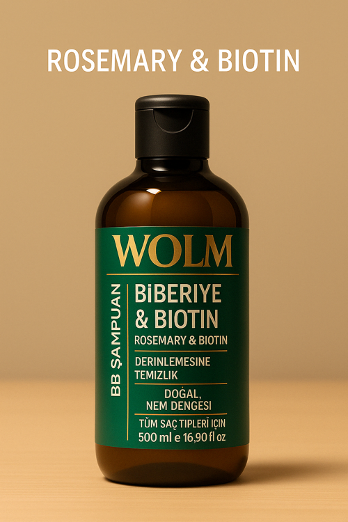 Wolm Biberiye&Biotin Şampuan 500ml Yoğun Saç Kökü Kuvvetlendirici, Hızlı Uzama Destek, Dökülme Karşıtı
