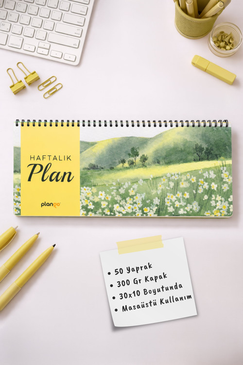 Tarihsiz Spiralli Haftalık Masaüstü Planlayıcı - PAPATYA - 10x30 cm Plango