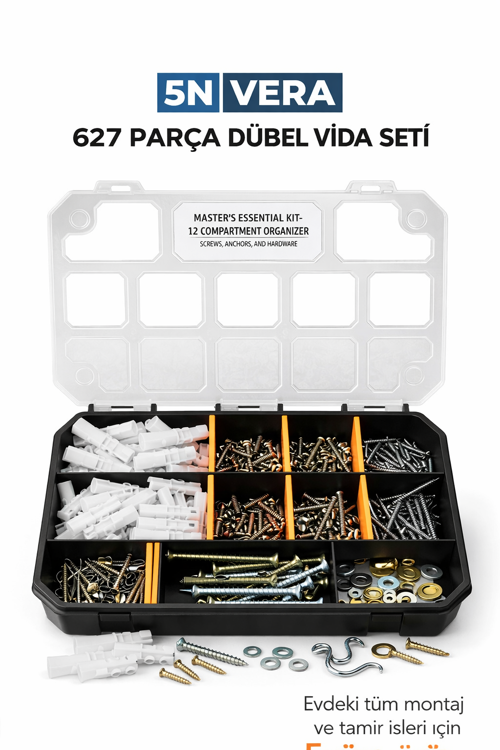 627 Parça Vida Dübel Seti – Organizer Kutu Montaj ve Tamir Seti Çivi Pul Kanca