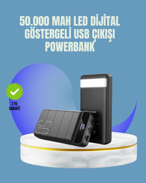 Tüm Cihazlarla Uyumlu 50.000 mAh Powerbank – Yüksek Kapasiteli, LED Gösterge ve Akıllı Koruma Fonksi