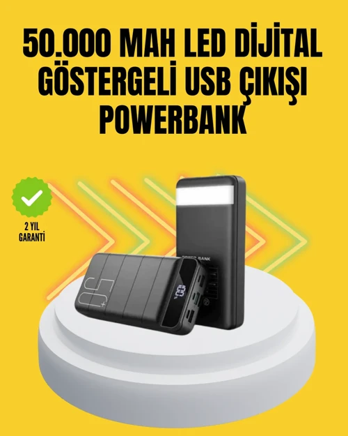 Profesyonel 50.000 mAh Powerbank – Aynı Anda Birden Cihaz Şarj Eden, Dalı ve Güvenli Taşınabilir Şar