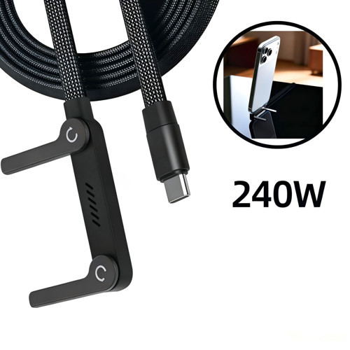 240W Ultra Hızlı Type-C Şarj Data Kablosu Katlanabilir Standlı 1.5M Örgülü 2 in 1 Stand+Şarj Kablosu 8