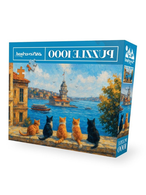 1000 Parça Puzzle - Kız Kulesi Temalı Kediler