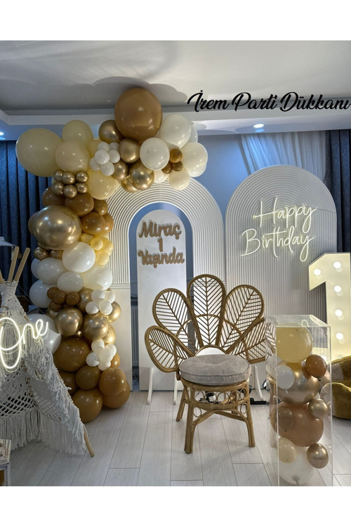 Konsept Karamel Kahve, Sütlü Kahve, Retro Beyaz, Gold Krom Balon Seti 100 Adet Balon