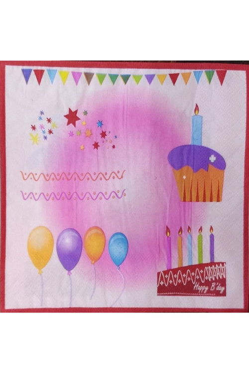 Pembe Pasta Desenli Kağıt Doğum Günü Peçetesi 14 Adet